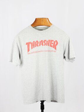 THRASHER Grey Red Logo Cotton Short Sleeve Crew Neck T-Shirt, Size M
